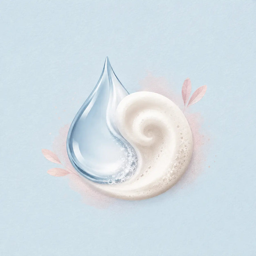 Kíméletes arctisztítást jelképező világos skincare editorial érzékeny bőrre