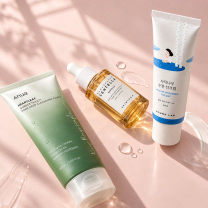 NUREVI Ismerd meg háromlépéses kezdő rutin: arctisztítás, centella ampulla és SPF50+ fényvédelem