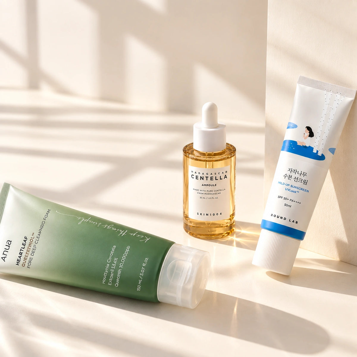 NUREVI Ismerd meg csomag Anua, SKIN1004 és Round Lab teljes kiszerelésű termékekkel, Mixsoon Centella Mask ajándékkal
