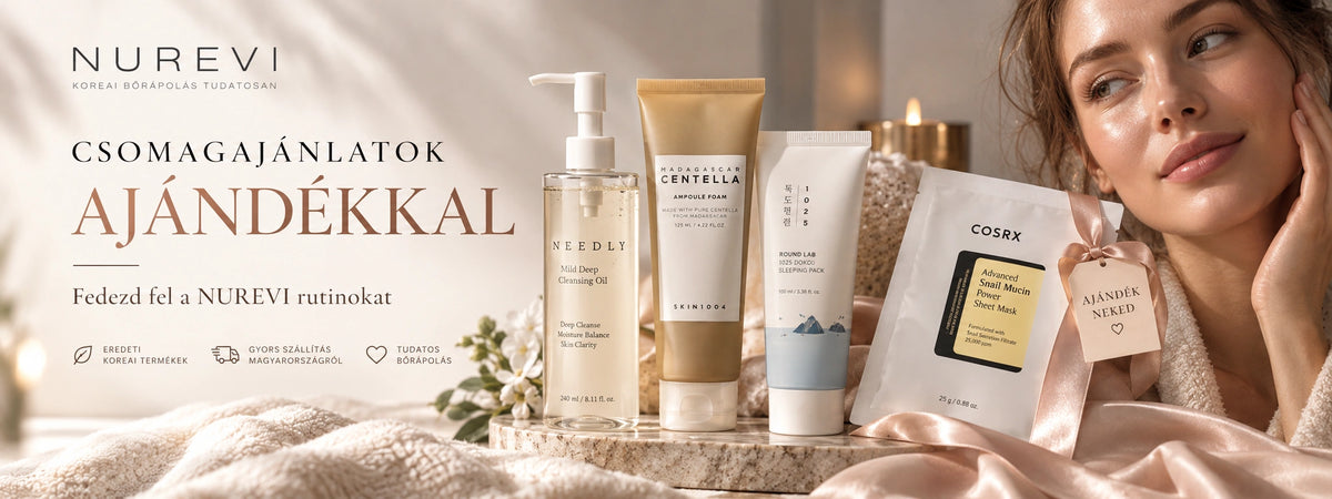 NUREVI K-beauty csomagajánlatok prémium beauty kompozícióban ajándék kiemeléssel